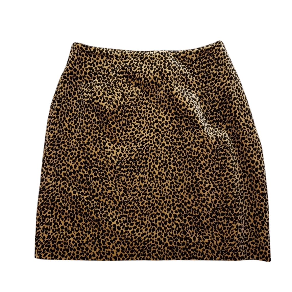 VTG 90s 8 Skirt Cheetah Animal Print Lined Cotton Velvet Pencil Knee-length